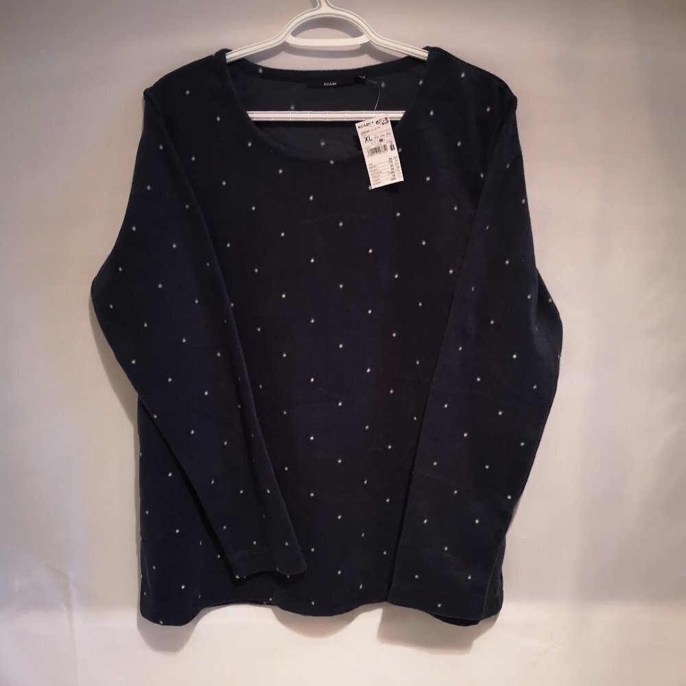 NWT Kiabi Ladies Size XL Navy Flocked Polyester Loose Fit 2 Piece Pajamas